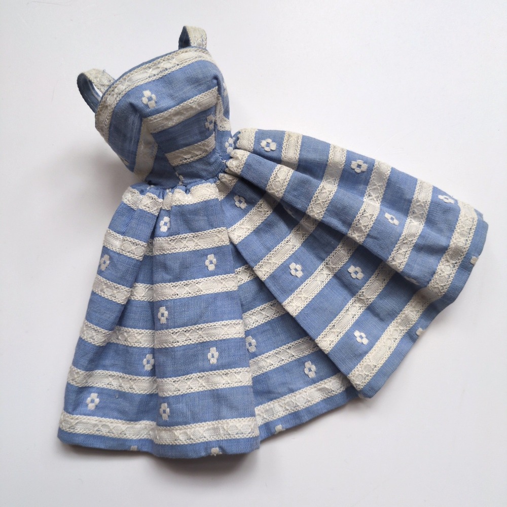 Vtg 60s Barbie Suburban Shopper #969 Stripe Dress Blue White Mattel EUC MINT